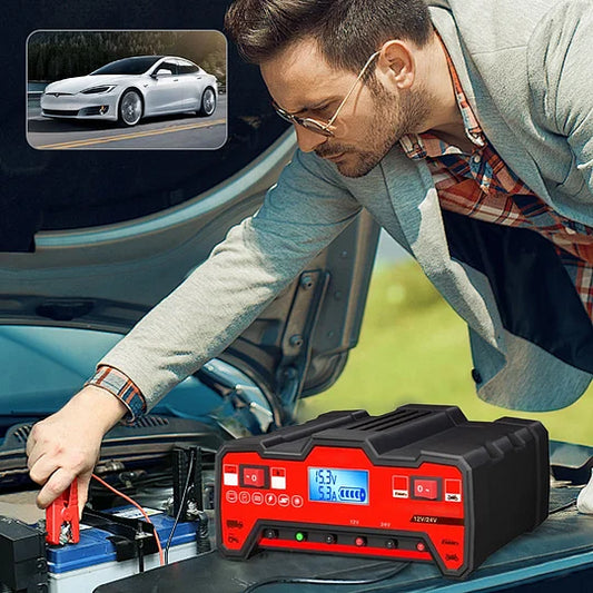 Cargador inteligente de batería para auto y moto 12V/24V 8A.